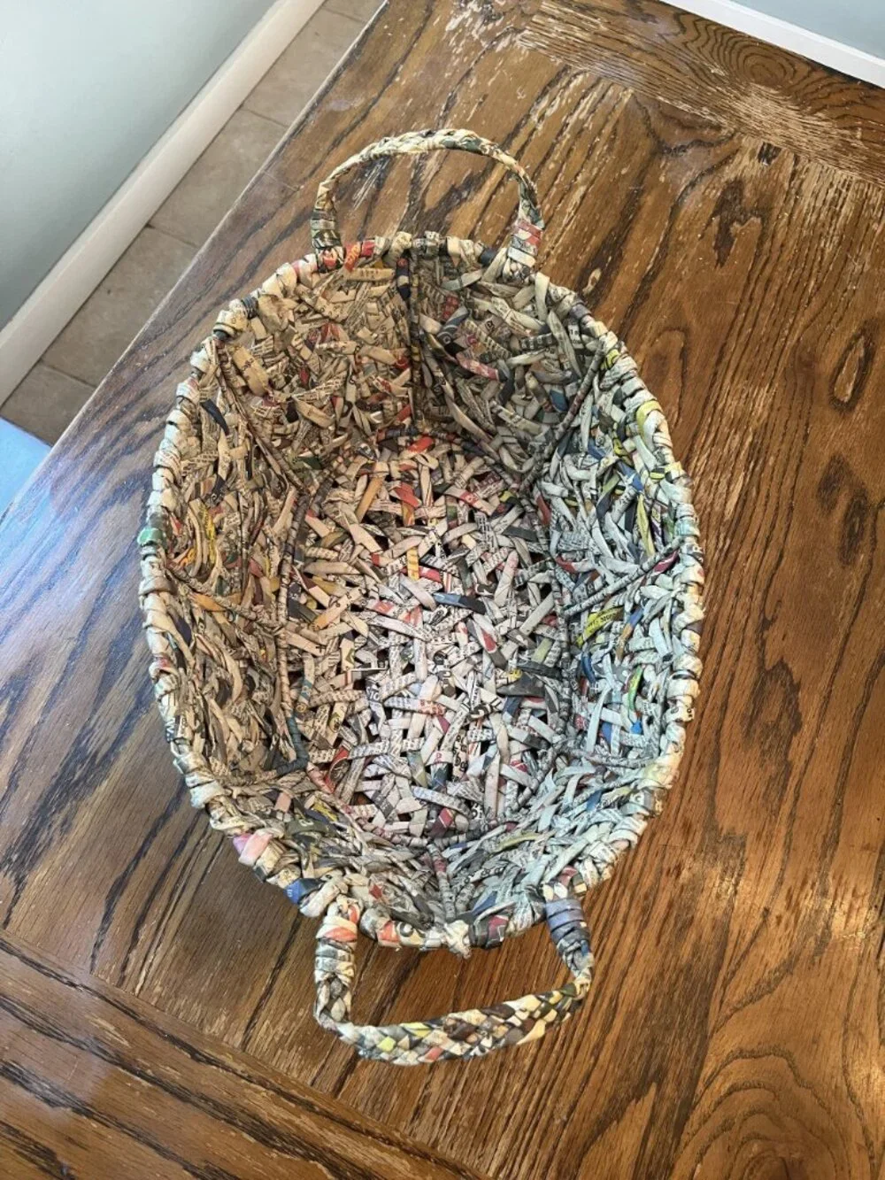 Trader Joe's Hand Woven Recycled Newspaper Oval Basket 16